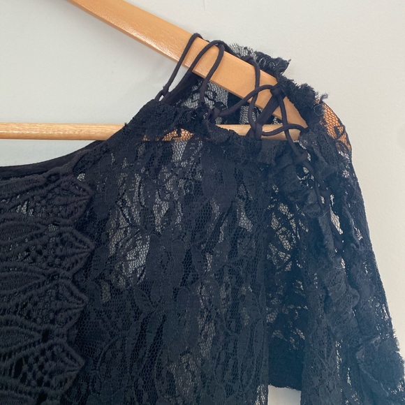 Free People Black Two-tiered Dress Lace embroidery - Picture 3 of 15